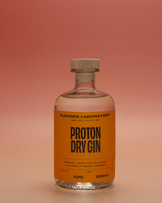 Bottle of handcrafted Proton Dry Gin from Flavors Laboratory 