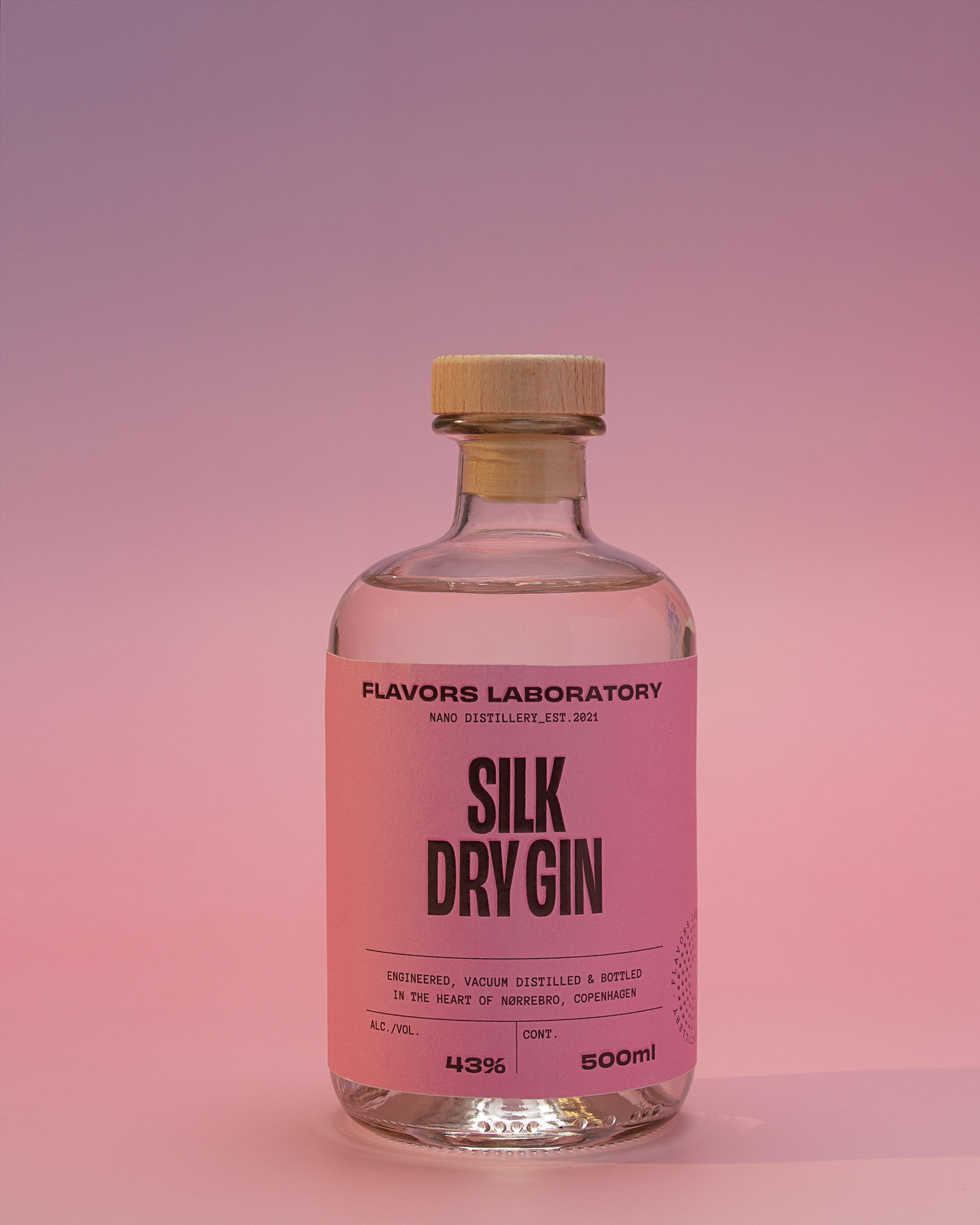 Bottle of handcrafted Silk Dry Gin from Flavors Laboratory